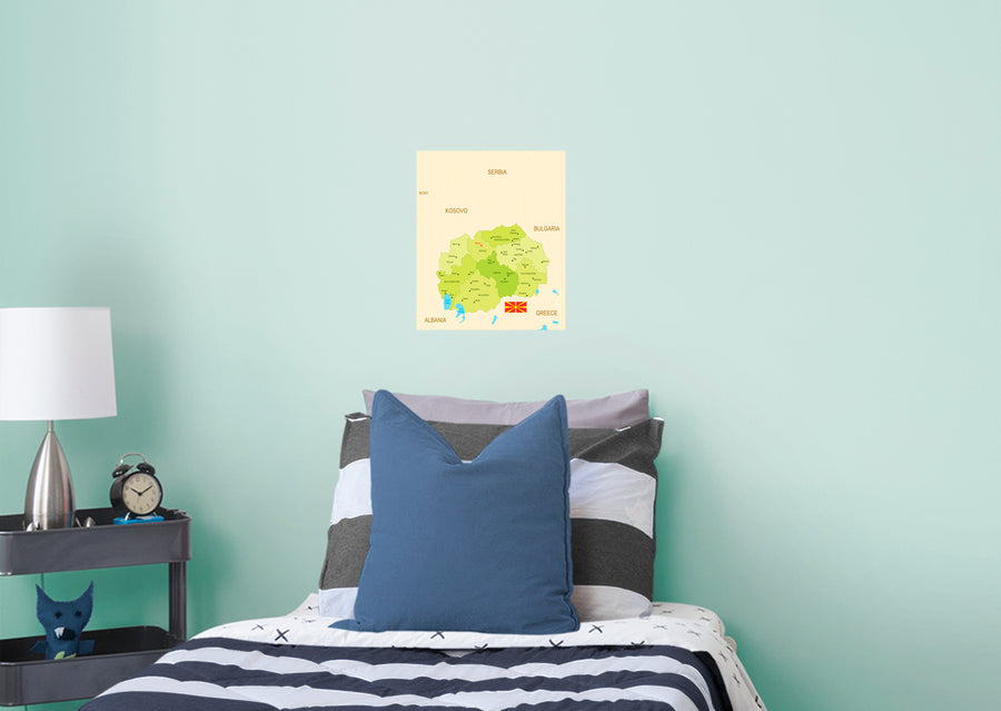 Maps of Europe: North Macedonia Mural        -   Removable Wall   Adhesive Decal