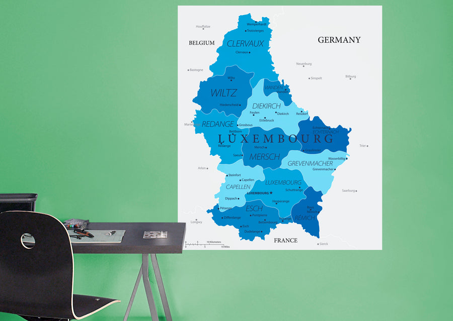 Maps of Europe: Luxembourg Mural        -   Removable Wall   Adhesive Decal