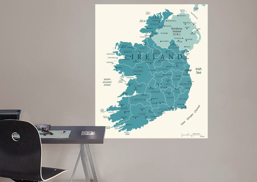 Maps of Europe: Ireland Mural        -   Removable Wall   Adhesive Decal