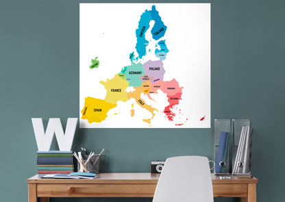 Maps: Europe Rainbow Mural        -   Removable Wall   Adhesive Decal