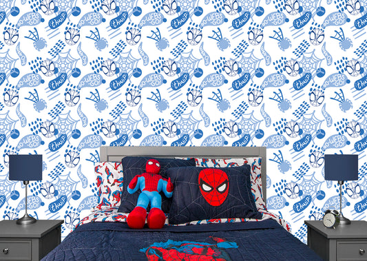 Spider-Man: Spidey Go Webs Go Blue & White        - Officially Licensed Marvel  Peel & Stick Wallpaper
