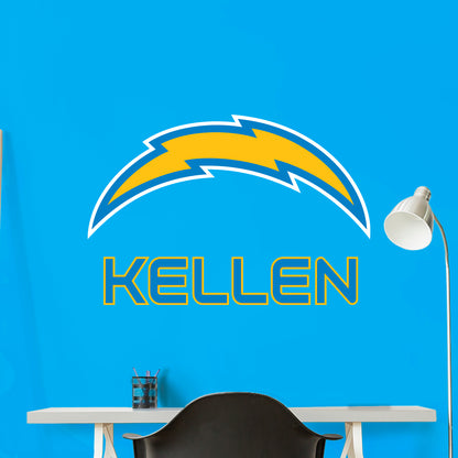 Los Angeles Chargers:   Stacked Personalized Name Powder Blue Text PREMASK        - Officially Licensed NFL Removable     Adhesive Decal