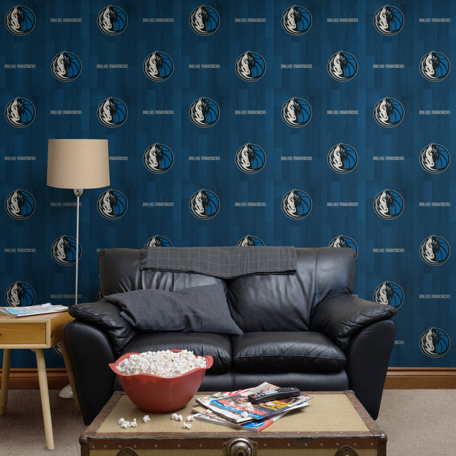Dallas Mavericks (Blue) - Hardwood Pattern - Peel & Stick Wallpaper - Official NBA - Reusable Vinyl Wall Decals