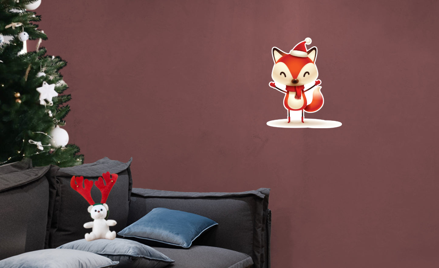 Christmas: Red Fox Die-Cut Character        -   Removable     Adhesive Decal