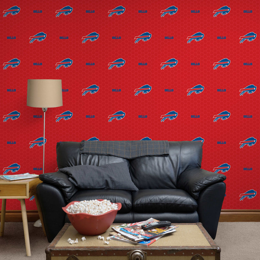 Buffalo Bills (Red) - Hexagon Pattern - Peel & Stick Wallpaper - Official NFL - Reusable Vinyl Wall Decals