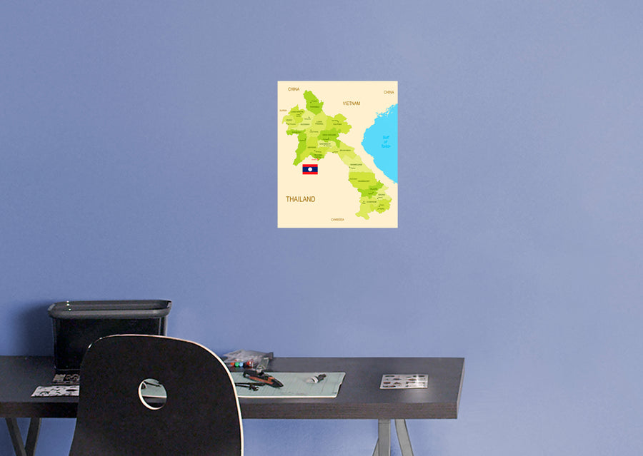 Maps of Asia: Laos Mural        -   Removable Wall   Adhesive Decal
