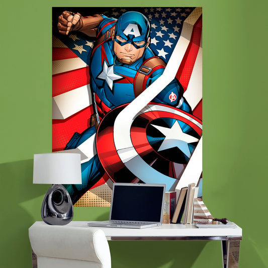 Avengers: Captain America Realbig Mural        - Officially Licensed Marvel Removable Wall   Adhesive Decal