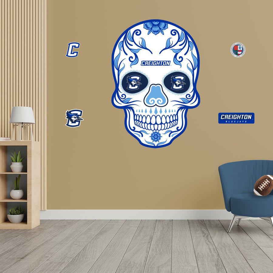 Creighton Bluejays - RealBig Sugar Skull Collection - Official NCAA - Reusable Vinyl Wall Decals