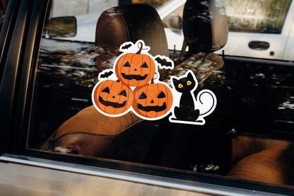Halloween:  Pumpkins and Balck Cat Window Clings        -   Removable Window   Static Decal