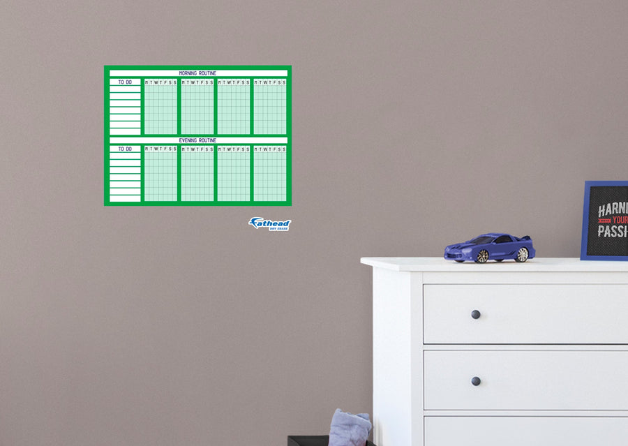 Chart:  Green Routine Chart Dry Erase        -   Removable     Adhesive Decal