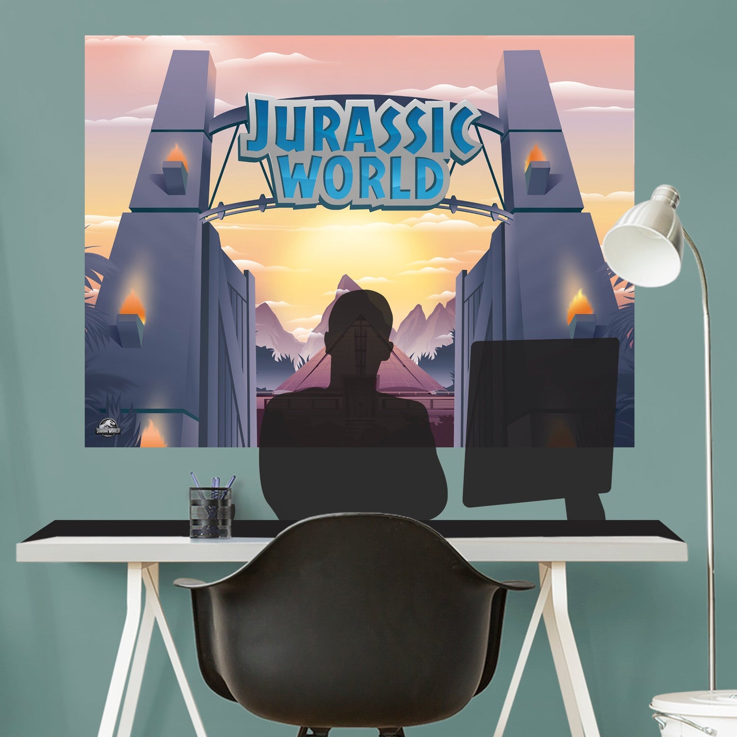 Jurassic World:  Park Entrance Video Conference Mural        - Officially Licensed NBC Universal Removable Wall   Adhesive Decal