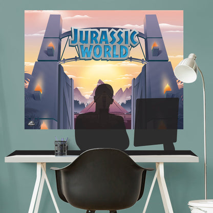 Jurassic World:  Park Entrance Video Conference Mural        - Officially Licensed NBC Universal Removable Wall   Adhesive Decal