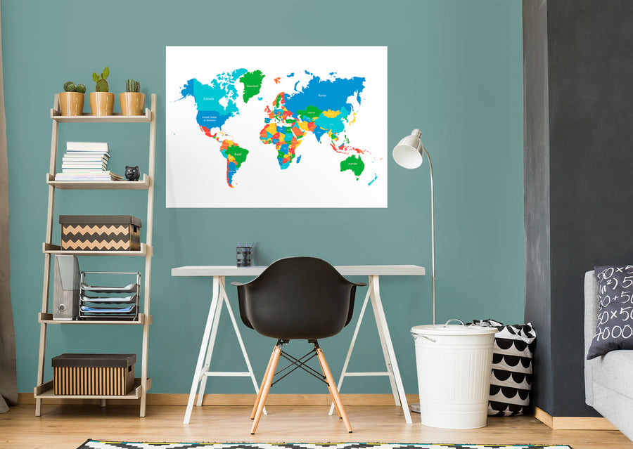 Maps: World Color Block Mural        -   Removable Wall   Adhesive Decal