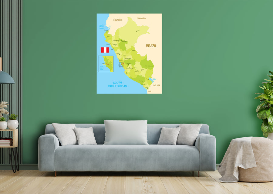 Maps of South America: Peru Mural        -   Removable     Adhesive Decal