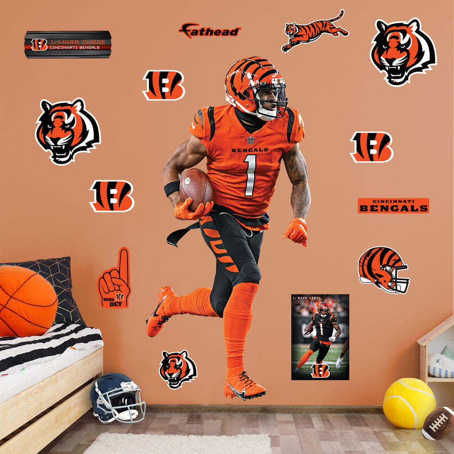 Ja'Marr Chase - RealBig Orange Collection - Official NFL - Cincinnati Bengals - Reusable Vinyl Wall Decals