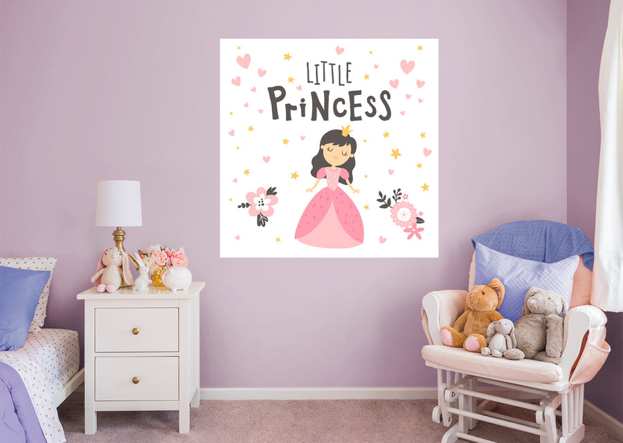 Nursery Princess:  Pink Hearts Mural        -   Removable Wall   Adhesive Decal