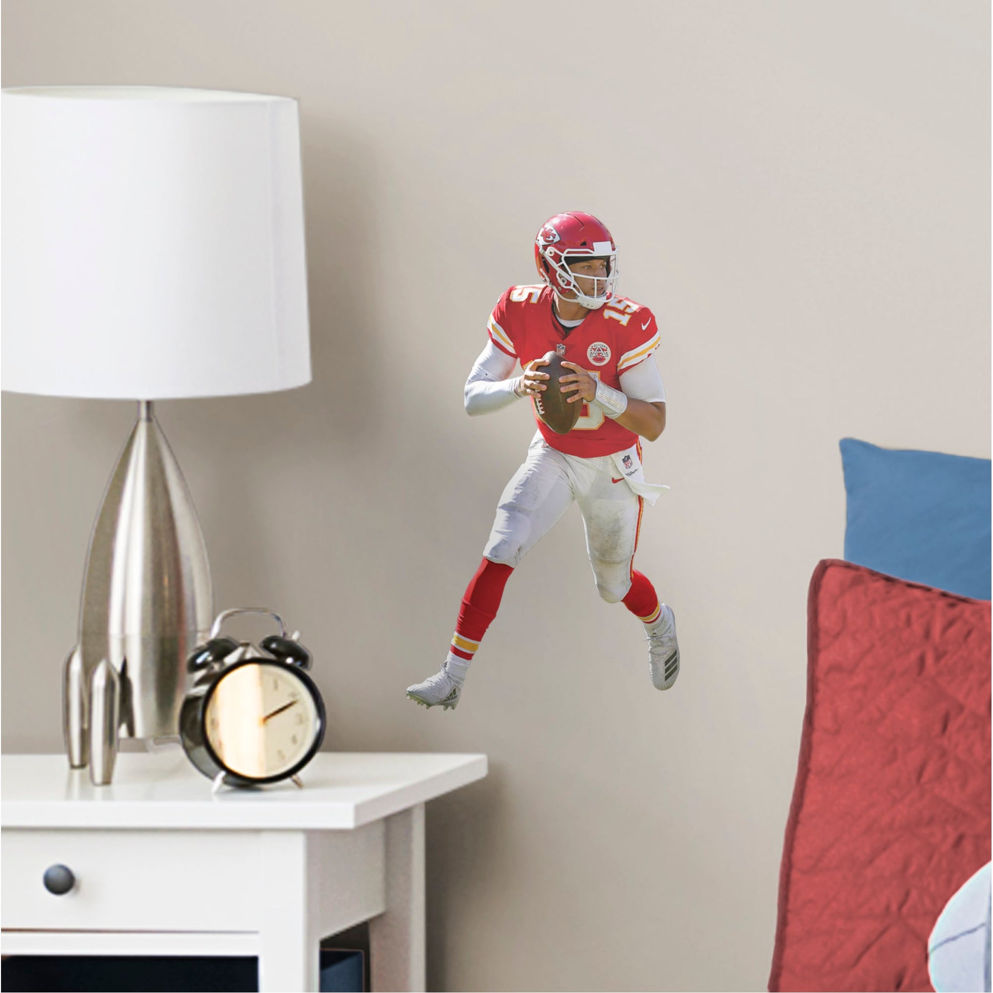 Large Athlete + 2 Decals (9"W x 17"H) Chiefs fans understand "You Gotta Fight for Your Right To Party," but QB Patrick Mahomes makes winning look easy. The man they call Showtime led KC to the ultimate victory celebration at Super Bowl LIV. Now you can turn your home or office into a Sea of Red with a Patrick Mahomes Removable Wall Decal Collection. The sturdy vinyl, life-size version of the MVP would look good on a bedroom or home office wall. Go ahead, party on!
