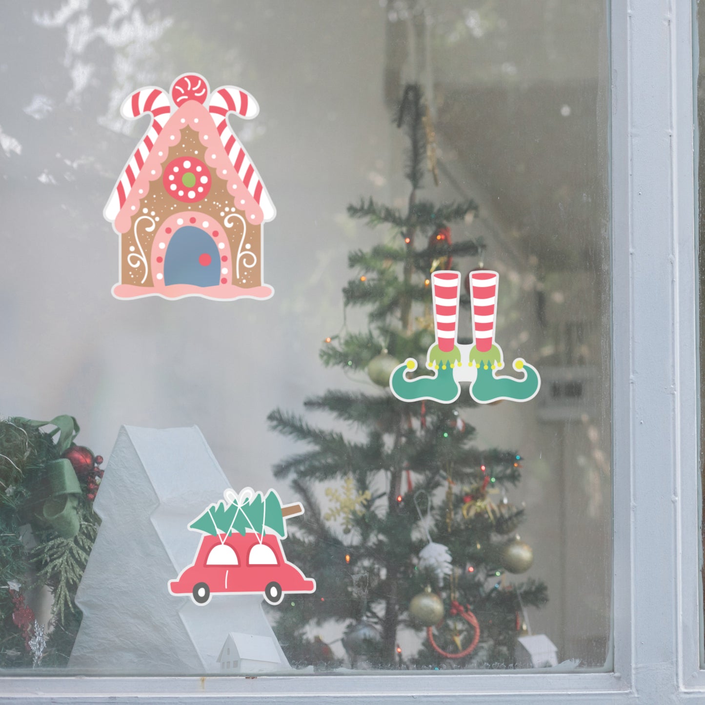 Christmas:  Gingerbread House Window Clings        -   Removable Window   Static Decal