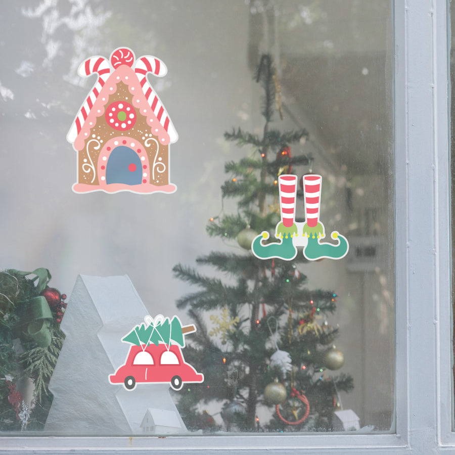 Christmas: Gingerbread House Window Clings - Removable Window Static Decal