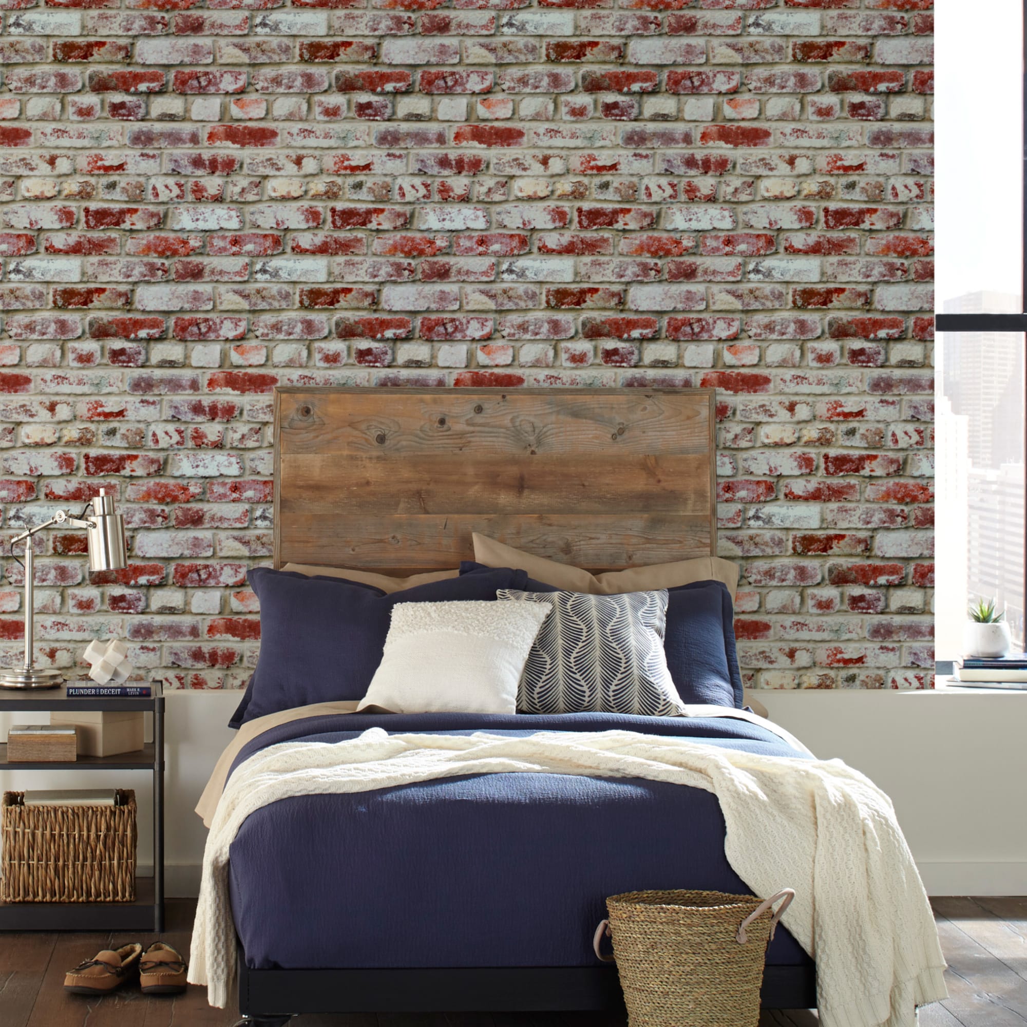 SHOP White Lime Washed Brick Peel  Stick Removable Fabric Wallpaper   Olive et Oriel