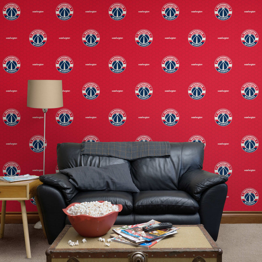 Washington Wizards (Red) - Logo Pattern - Peel & Stick Wallpaper - Official NBA - Reusable Vinyl Wall Decals