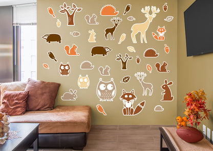 Seasons Decor: Autumn Animals Collection - Removable Wall Adhesive Wall Decal 42 Wall Decals 14W x 17H