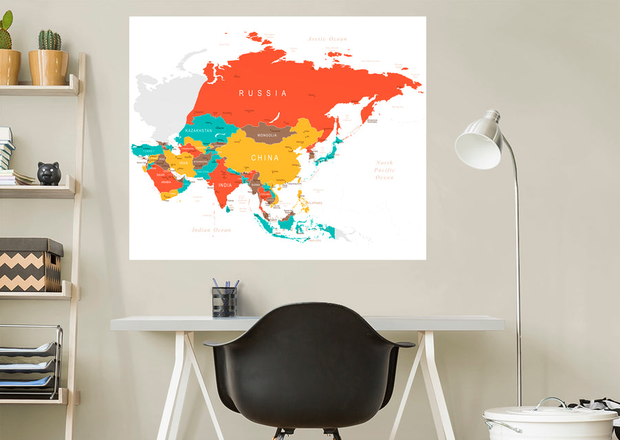Maps: Asia Color Block Mural        -   Removable Wall   Adhesive Decal
