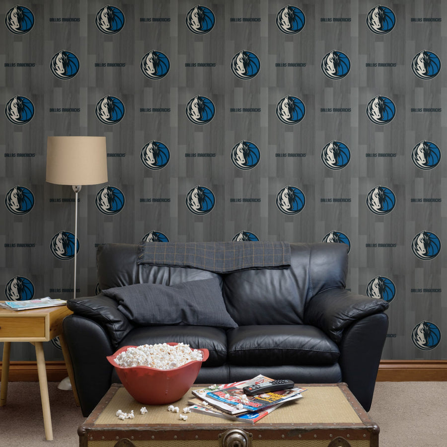 Dallas Mavericks (Gray) - Hardwood Pattern - Peel & Stick Wallpaper - Official NBA - Reusable Vinyl Wall Decals