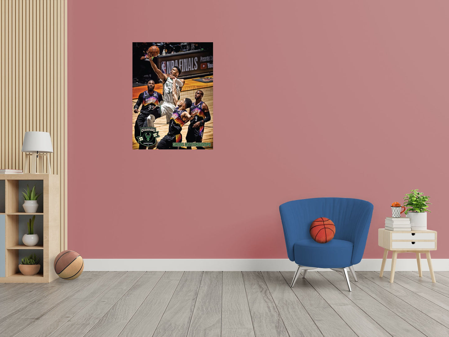 Giannis Antetokounmpo - 2021 Finals Layup - Peel & Stick Poster - Official NBA - Milwaukee Bucks - Reusable Vinyl Wall Decal