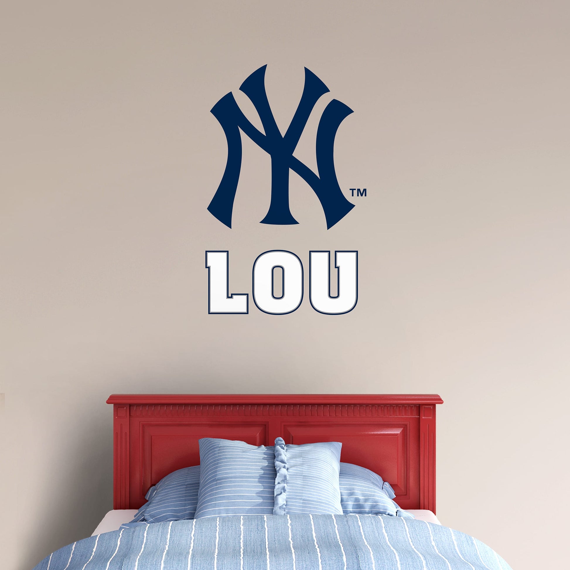 New York Yankees: Stacked NY Personalized Name - MLB Transfer Wall Decal in Navy (52W x 39.5H)