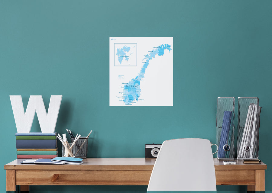Maps of Europe: Norway Mural        -   Removable Wall   Adhesive Decal