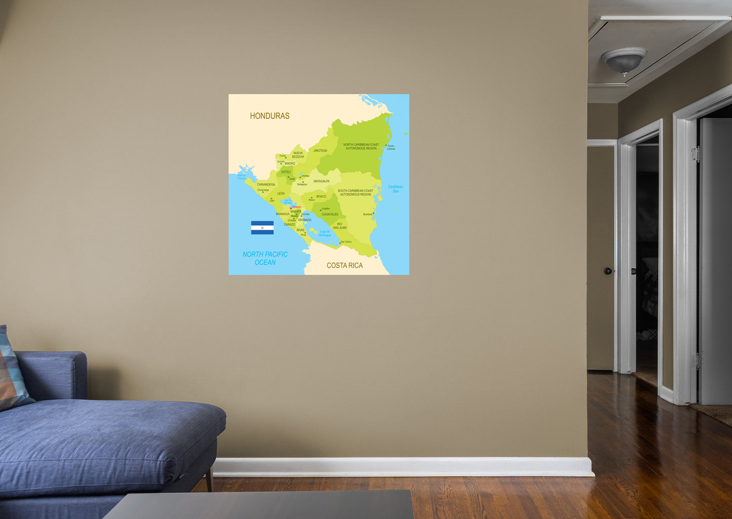 Maps of North America: Nicaragua Mural        -   Removable Wall   Adhesive Decal