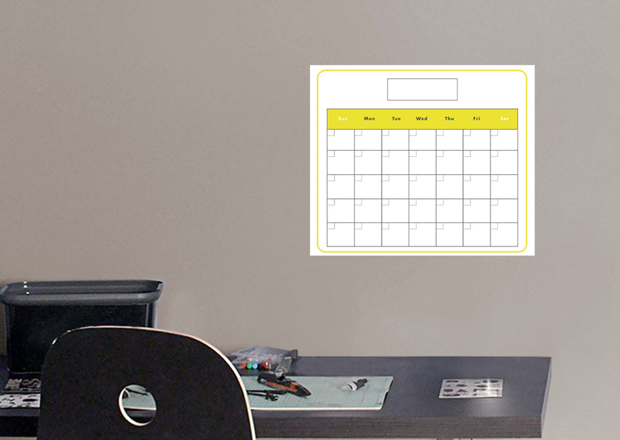 Calendars: Yellow Modern One Month Calendar Dry Erase - Removable Adhesive Decal