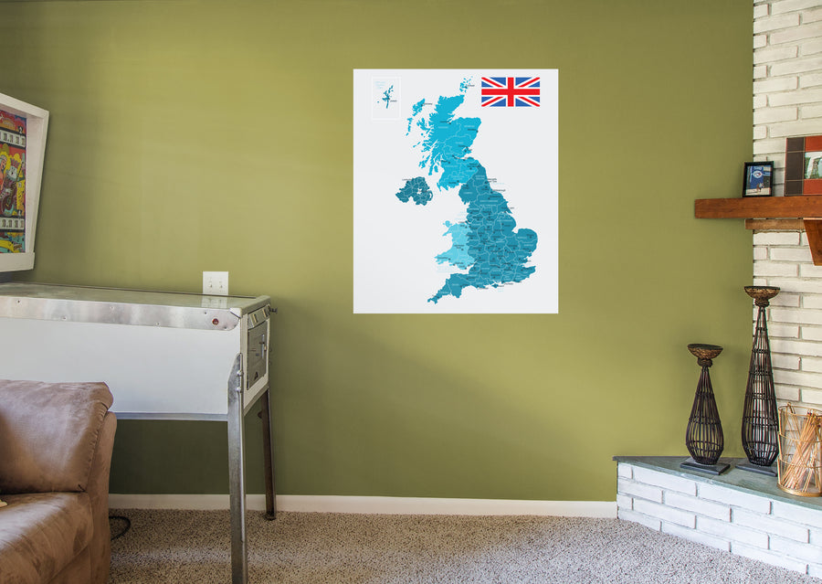 Maps of Europe: United Kingdom Mural        -   Removable Wall   Adhesive Decal