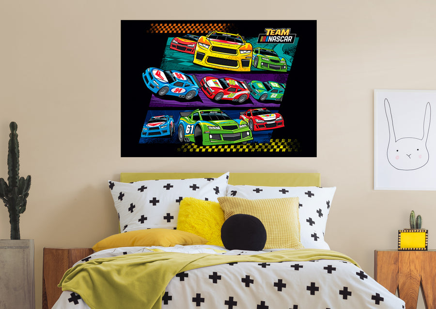 Kids Cars Mural - Peel & Stick Poster - Official NASCAR - Reusable Vinyl Wall Decal