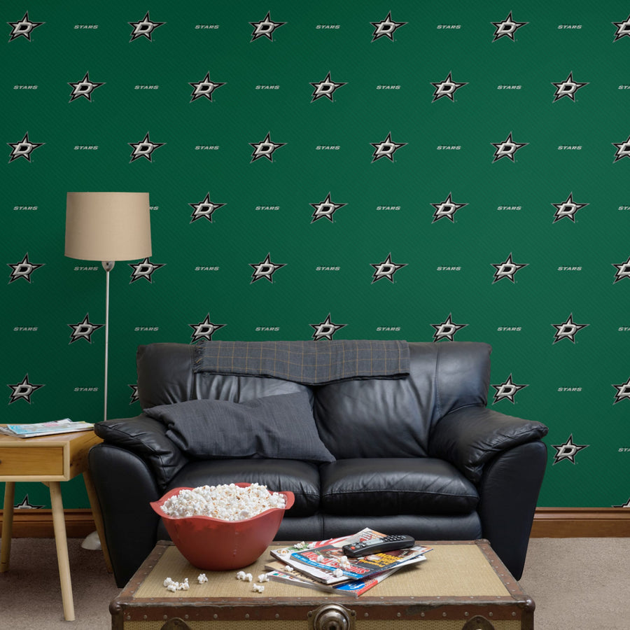 Dallas Stars (Green) - Stripes Pattern - Peel & Stick Wallpaper - Official NHL - Reusable Vinyl Wall Decals