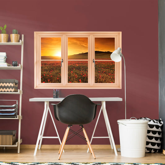 Instant Window: Poppy Field at Sunset, Tuscany - Removable Wall Graphic
