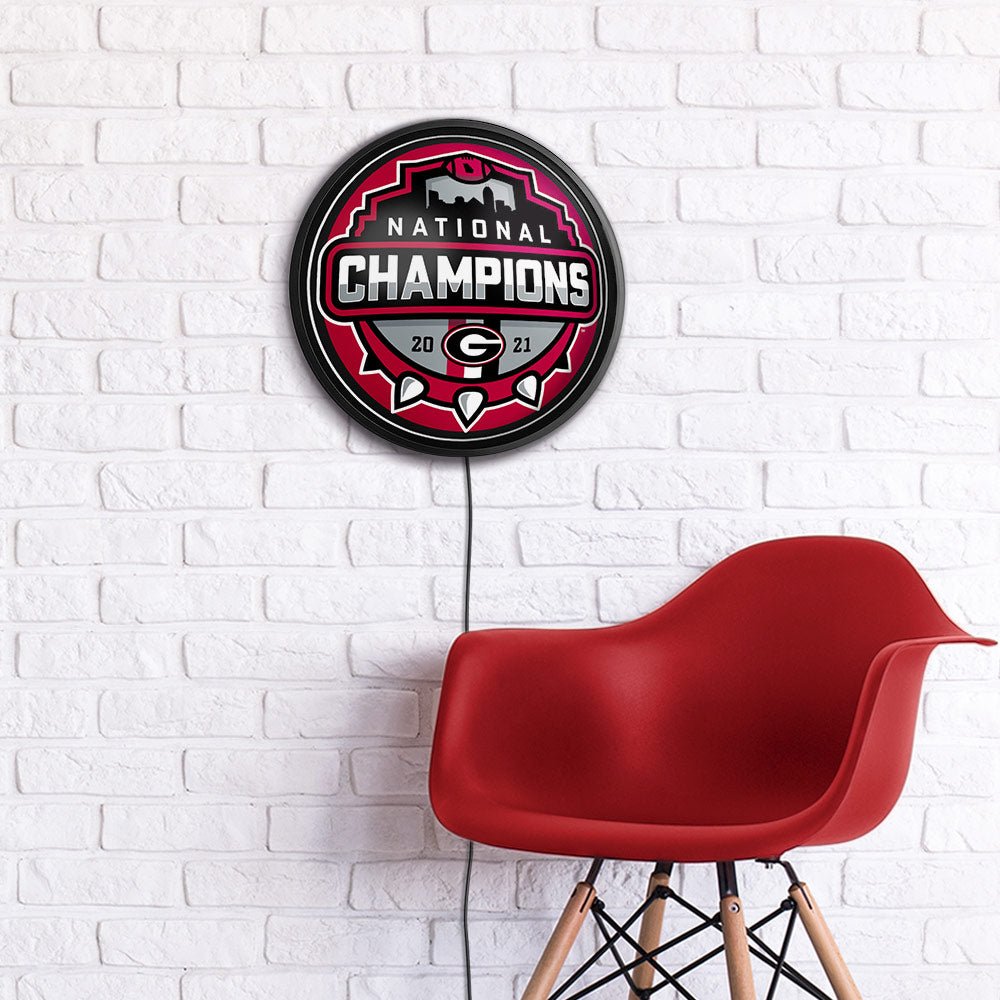 Georgia Bulldogs: National Champions - Round Slimline Lighted Wall Sign - The Fan-Brand