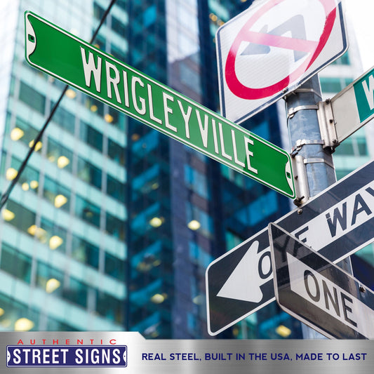 Chicago Cubs Steel Street Sign-WRIGLEYVILLE