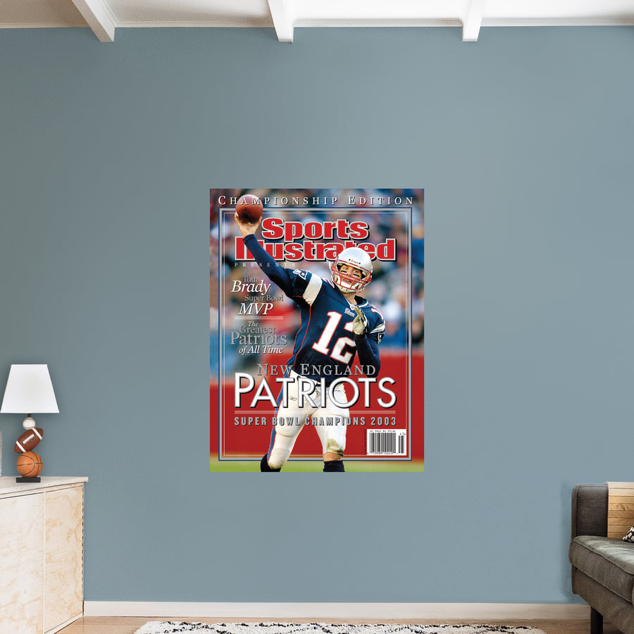 Tom Brady - February 2004 Sports Illustrated Cover - Peel & Stick Poster - Official NFL - New England Patriots - Reusable Vinyl Wall Decal