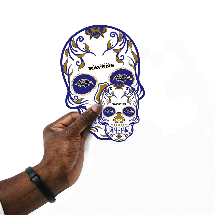 Baltimore Ravens - 5 Sugar Skull Minis (Mixed Sizes) - Official NFL - Reusable Vinyl Decals