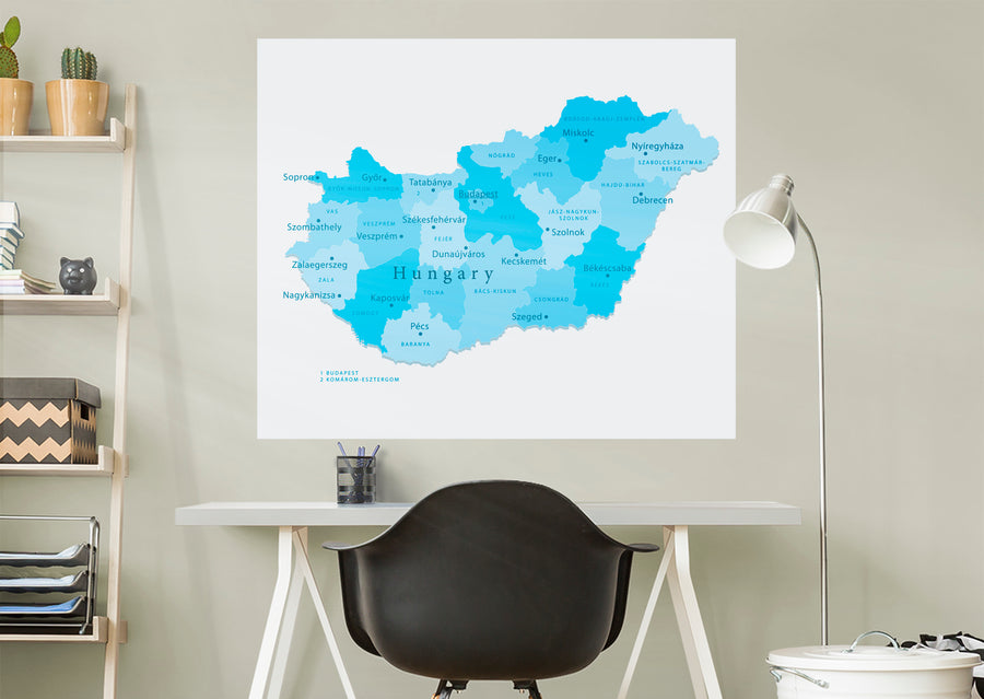 Maps of Europe: Hungary Mural        -   Removable Wall   Adhesive Decal