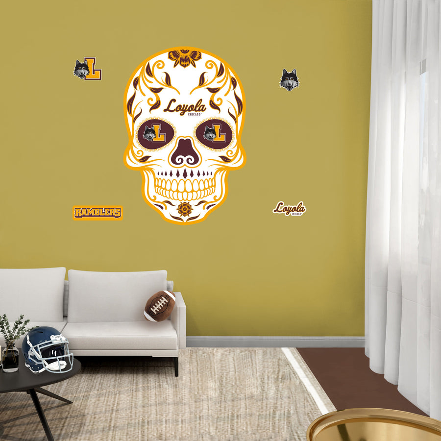 Loyola Chicago Ramblers - RealBig Sugar Skull Collection - Official NCAA - Reusable Vinyl Wall Decals