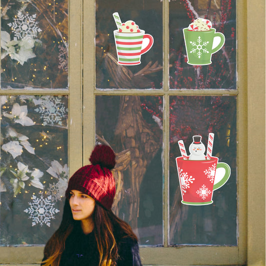 Christmas:  Hot Chocolate Window Clings        -   Removable Window   Static Decal