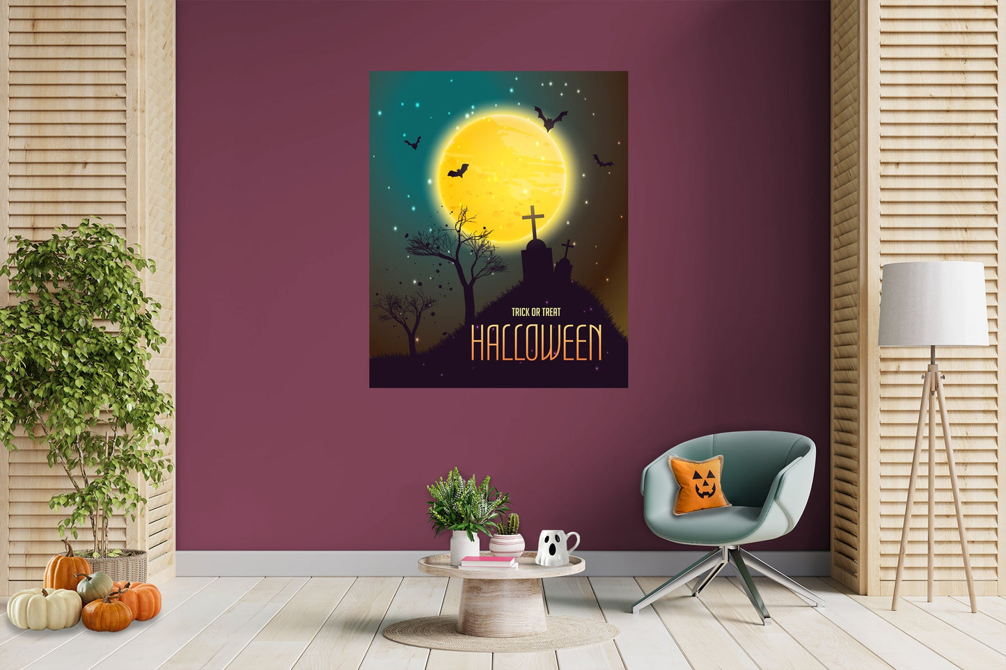Halloween:  Hill Mural        -   Removable Wall   Adhesive Decal