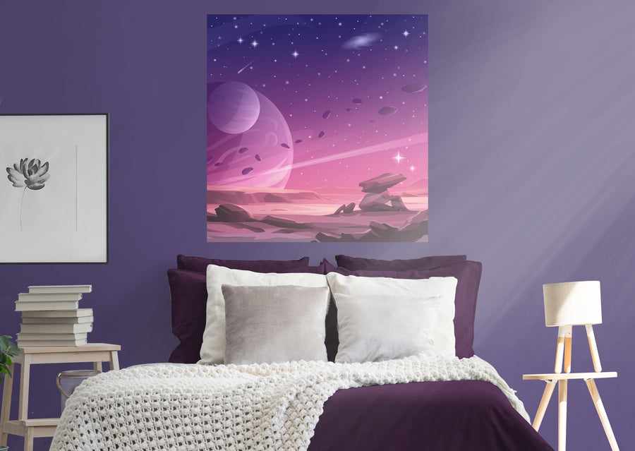 Planets:  Pink Universe Mural        -   Removable     Adhesive Decal
