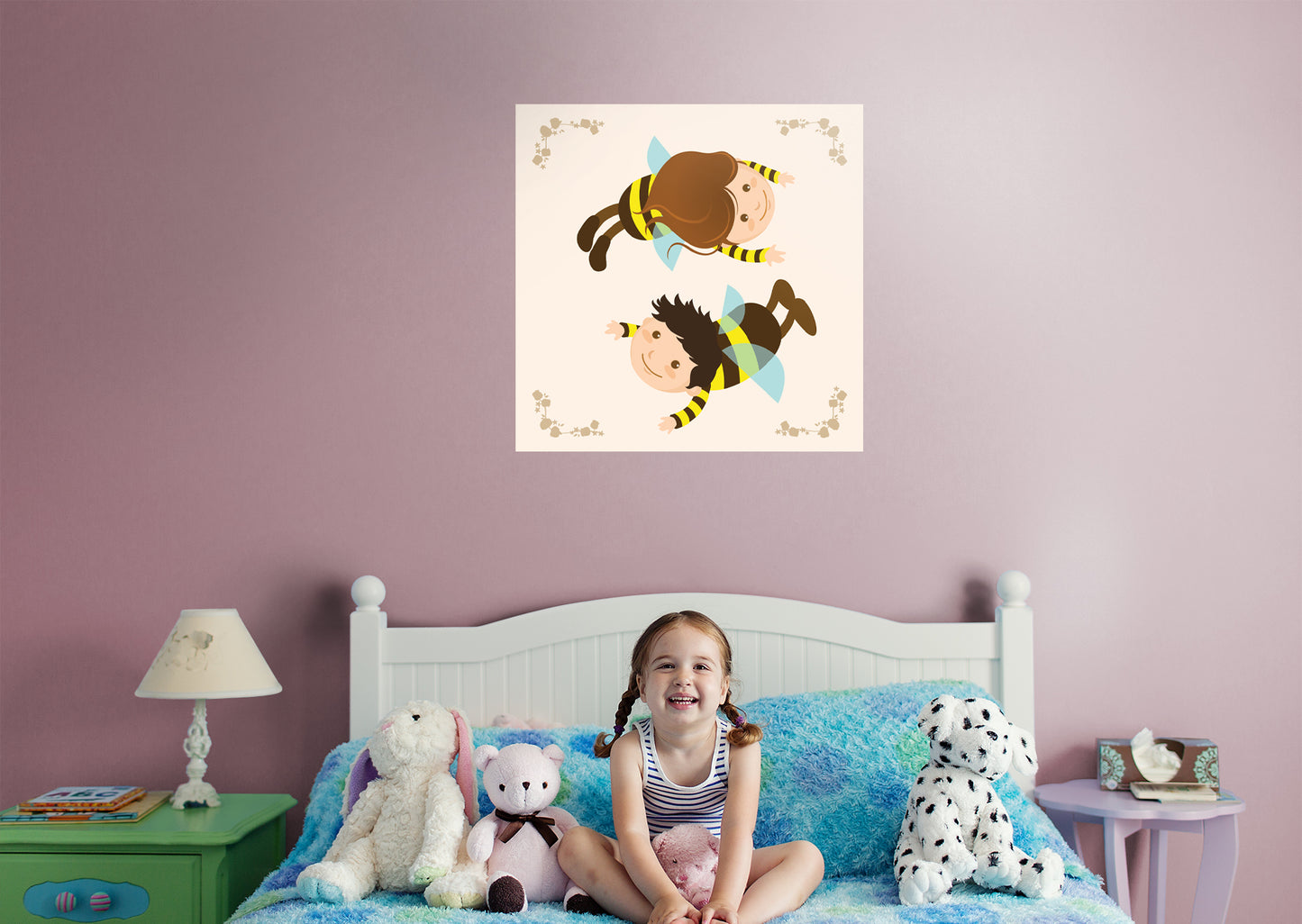 Nursery:  Two Bees Mural        -   Removable Wall   Adhesive Decal