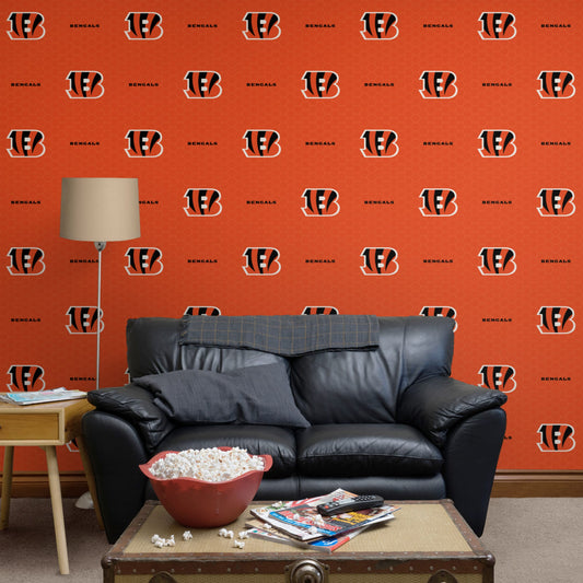 Cincinnati Bengals (Orange): Logo Pattern - Officially Licensed NFL Peel & Stick Wallpaper