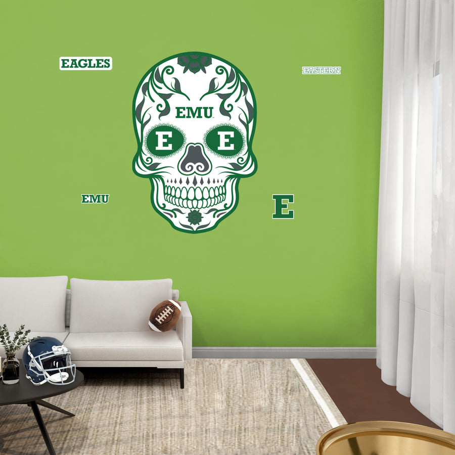 Eastern Michigan Eagles - RealBig Sugar Skull Collection - Official NCAA - Reusable Vinyl Wall Decals