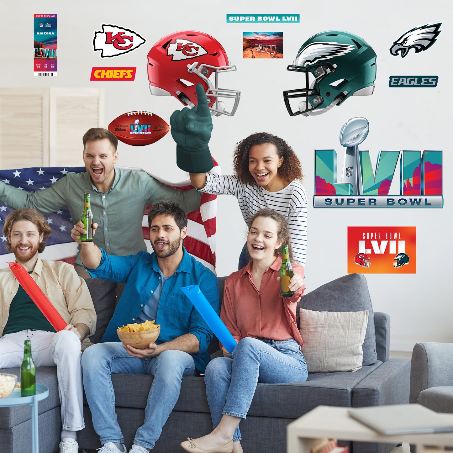 Kansas City Chiefs - Philadelphia Eagles: Super Bowl LVII Party Pack        - Officially Licensed NFL Removable     Adhesive Decal